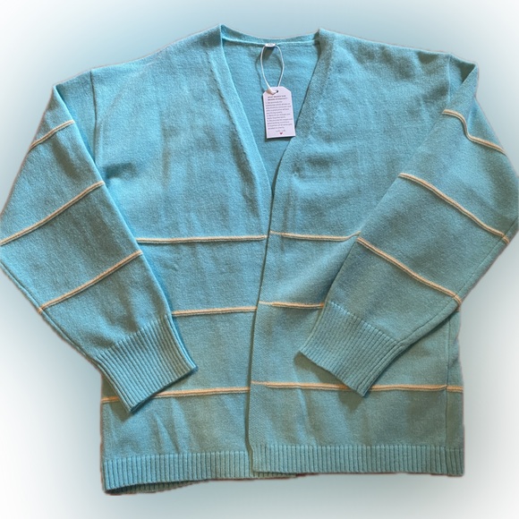 Made with Love by FCT Womens Knit Teal Cream Stripe Sweater Recycled Size XXL - Picture 1 of 3
